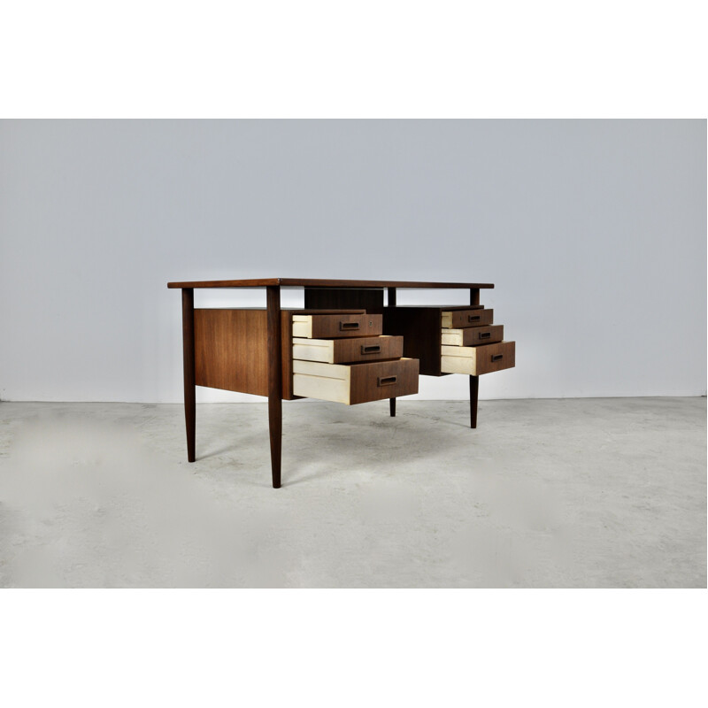 Vintage free standing teak desk by Arne Vodder, 1960s