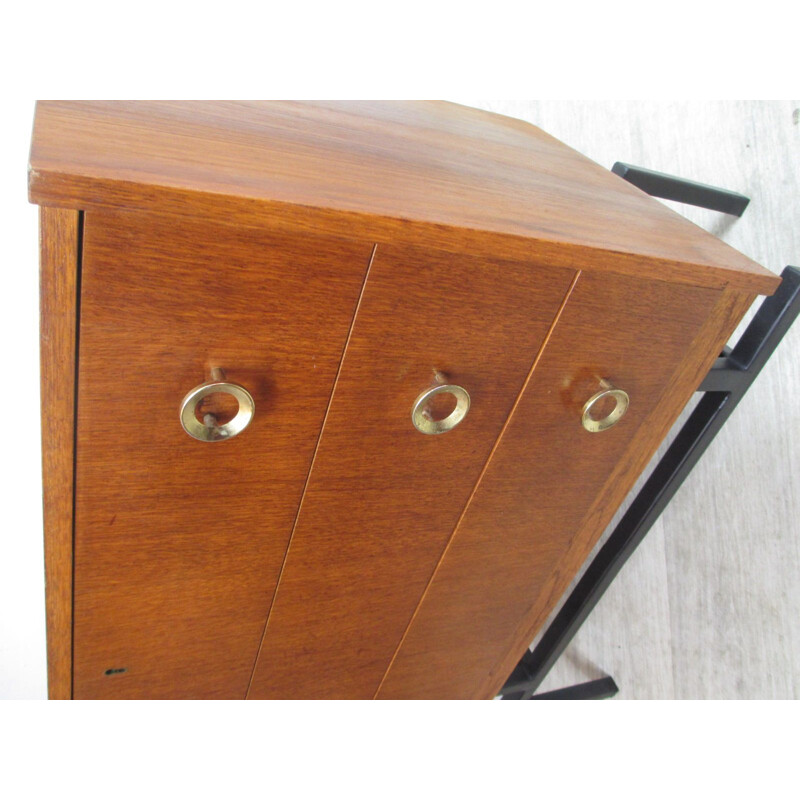 Teak and metal legs vintage chest of drawers, Sweden 1980s