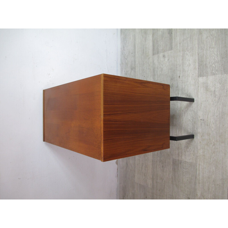 Teak and metal legs vintage chest of drawers, Sweden 1980s