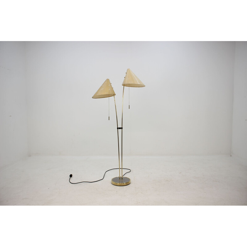 Mid-century brass and fabric floor lamp by Napako, Czechoslovakia