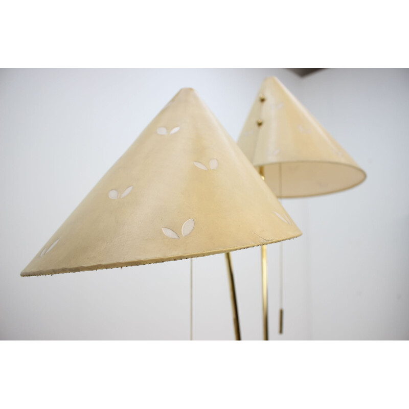 Mid-century brass and fabric floor lamp by Napako, Czechoslovakia