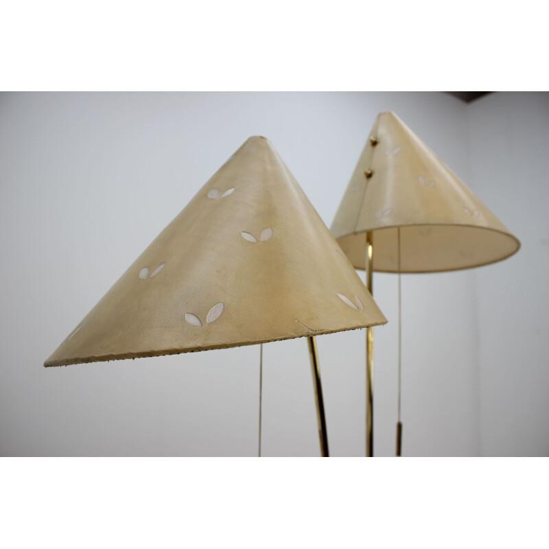 Mid-century brass and fabric floor lamp by Napako, Czechoslovakia