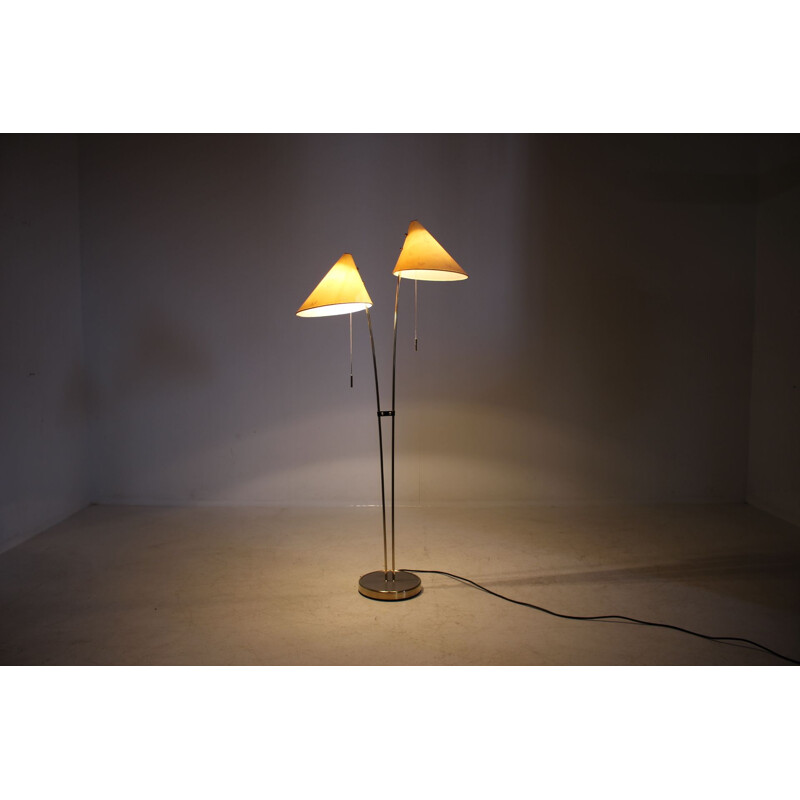 Mid-century brass and fabric floor lamp by Napako, Czechoslovakia