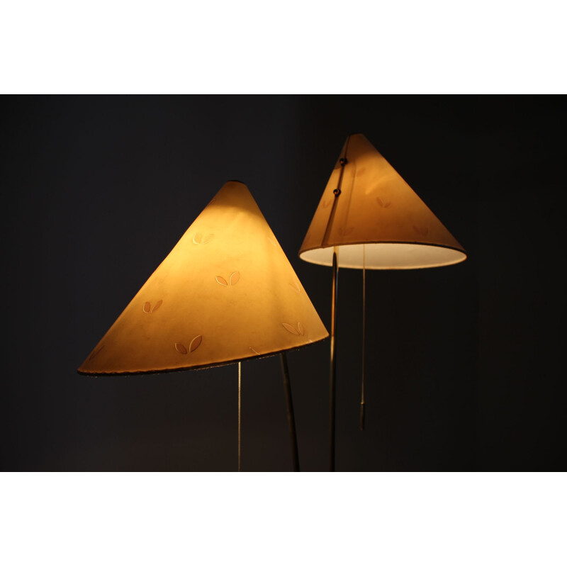 Mid-century brass and fabric floor lamp by Napako, Czechoslovakia