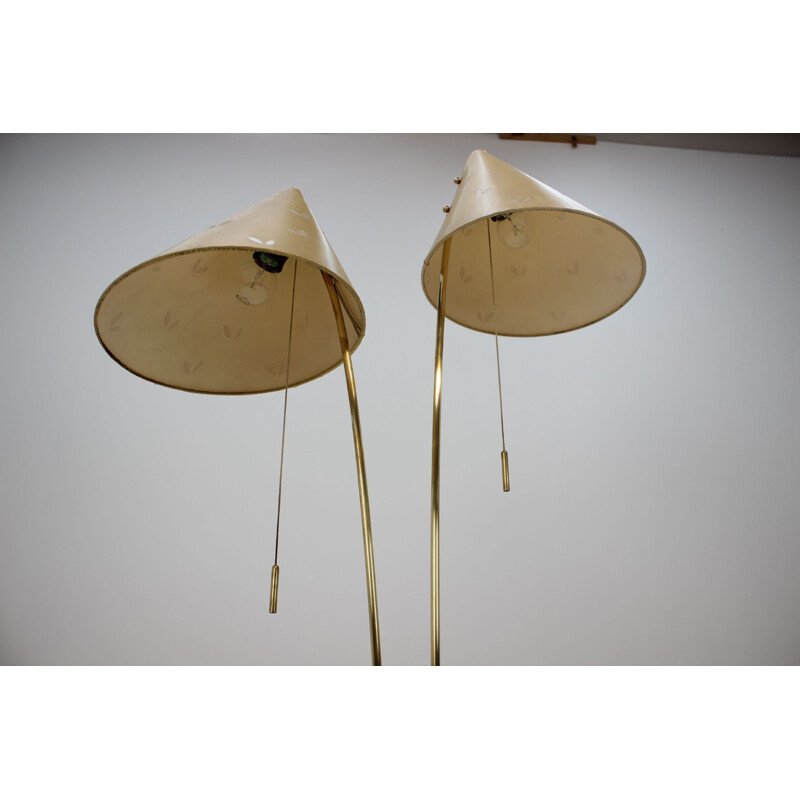 Mid-century brass and fabric floor lamp by Napako, Czechoslovakia