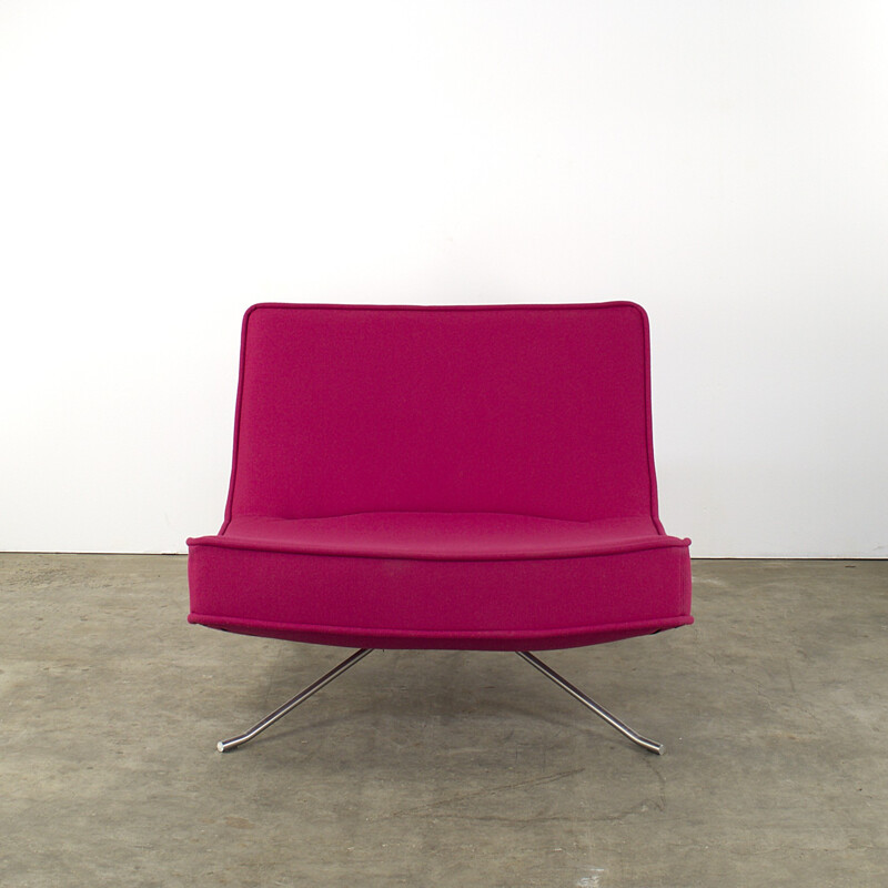 Pink Ligne Roset "Pop" lounge chair with ottoman in fabric, Christian WERNER - 1990s