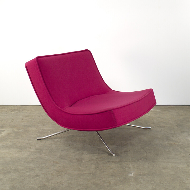 Pink Ligne Roset "Pop" lounge chair with ottoman in fabric, Christian WERNER - 1990s