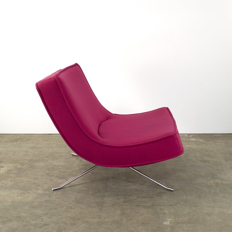 Pink Ligne Roset "Pop" lounge chair with ottoman in fabric, Christian WERNER - 1990s