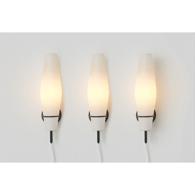 Set of 3 vintage wall lamps in opaline glass by Raak Amsterdam, Netherlands 1960s