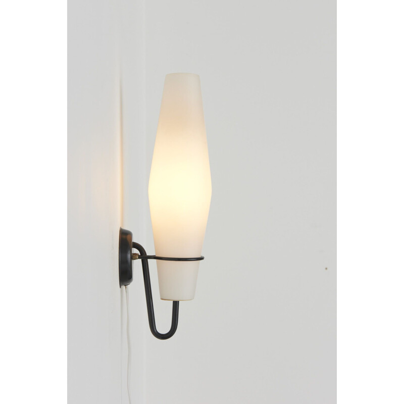 Set of 3 vintage wall lamps in opaline glass by Raak Amsterdam, Netherlands 1960s