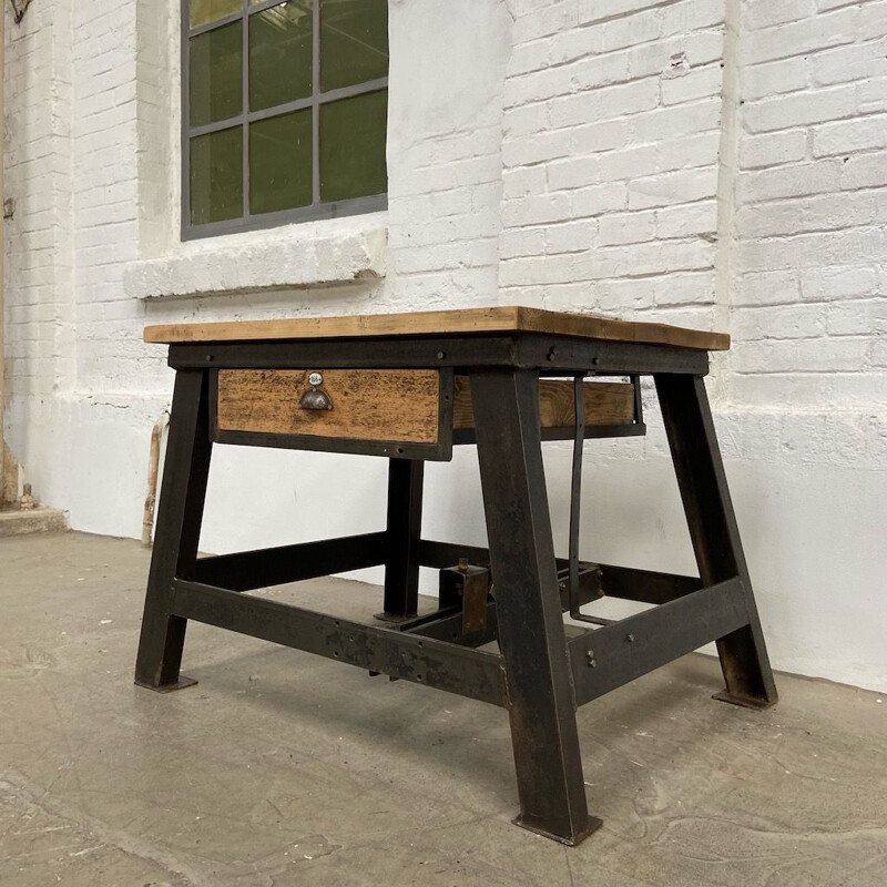 Industrial wood and metal side table