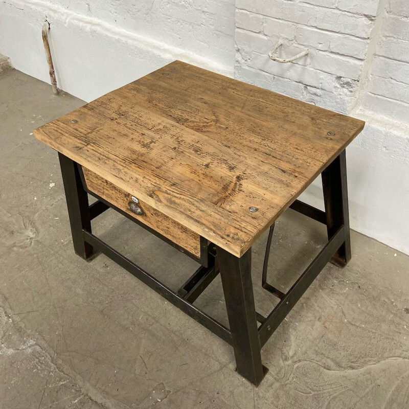 Industrial wood and metal side table