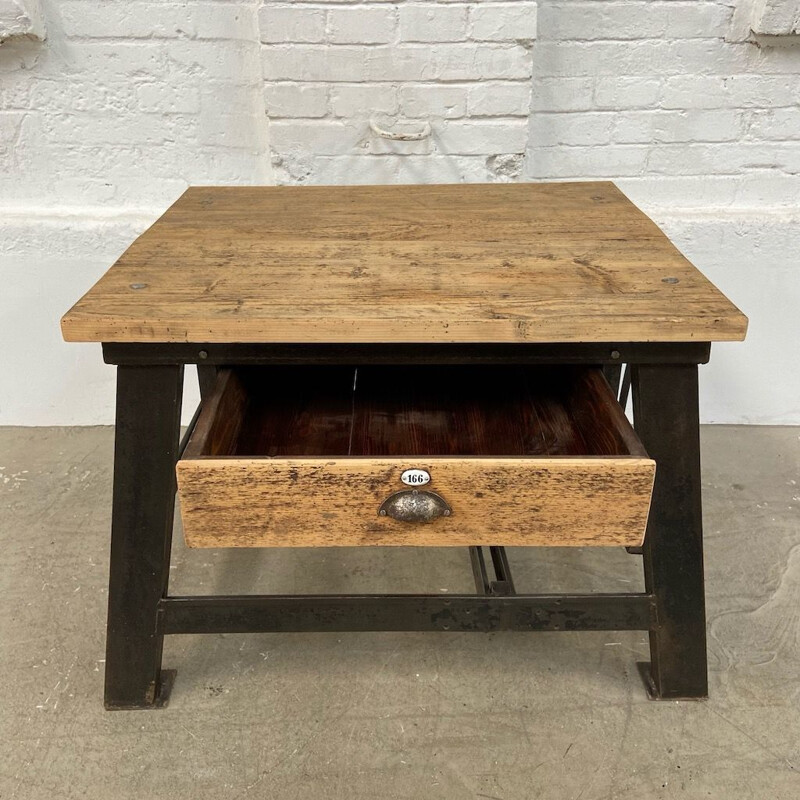 Industrial wood and metal side table