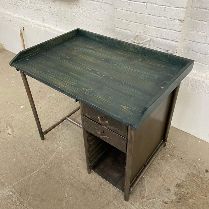 Mid-century industrial wood and metal desk, CZ