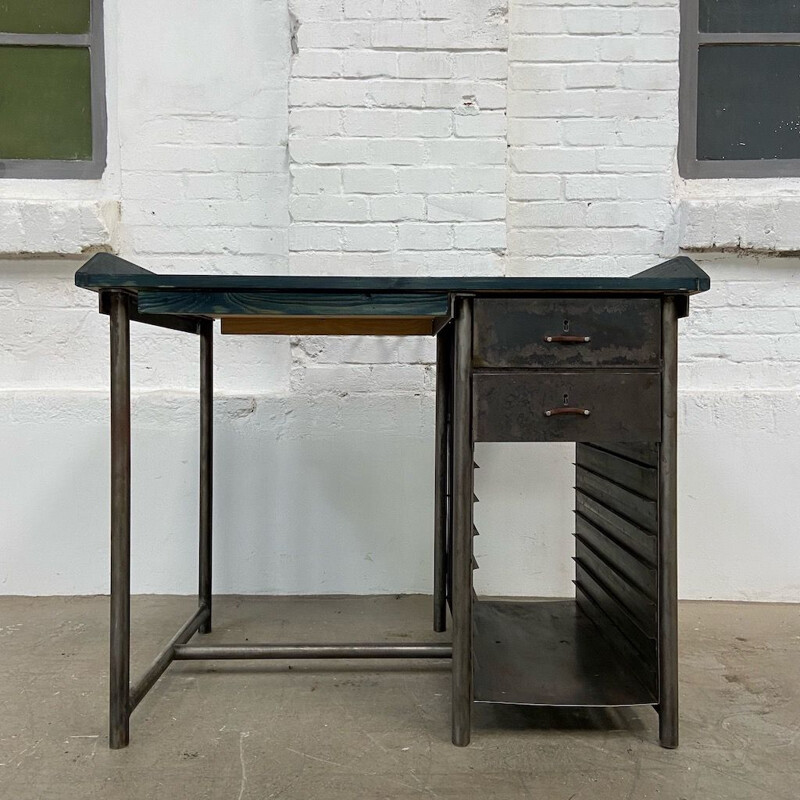 Mid-century industrial wood and metal desk, CZ