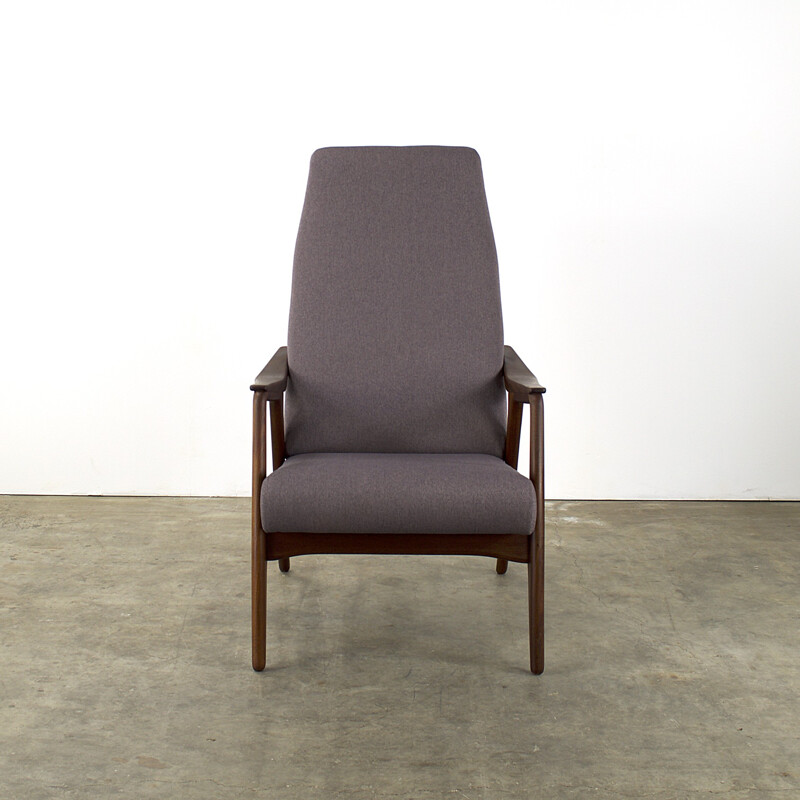 Mid-century Scandinavian armchair in teak and purple fabric - 1960s