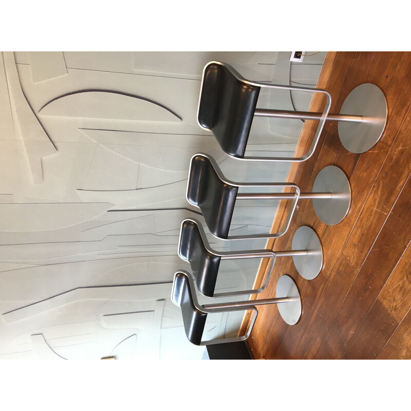 Set of 4 vintage La Palma black leather stools