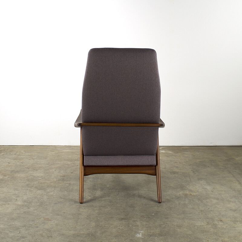 Mid-century Scandinavian armchair in teak and purple fabric - 1960s