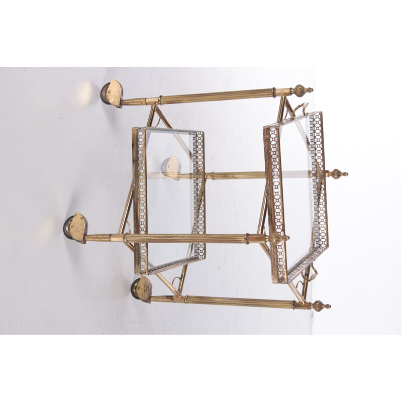 Mid century glass and brass golden trolley for Maison Jansen