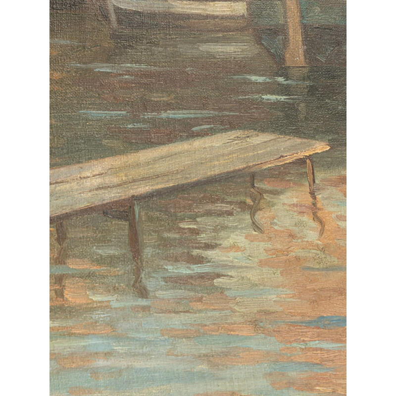 Peinture à l'huile vintage par Burghausen, 1920