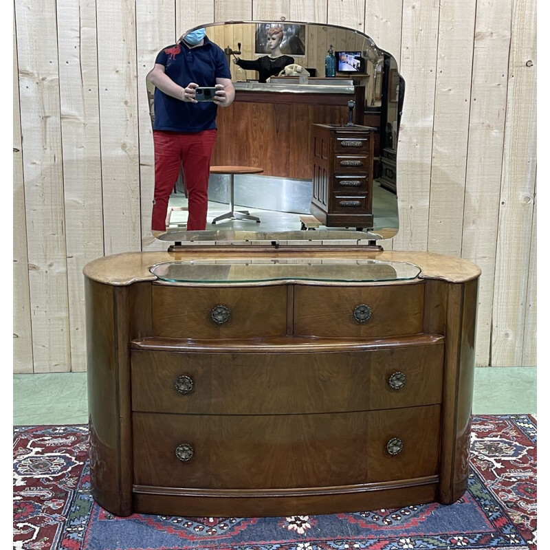 Vintage Art Deco English dressing table in walnut