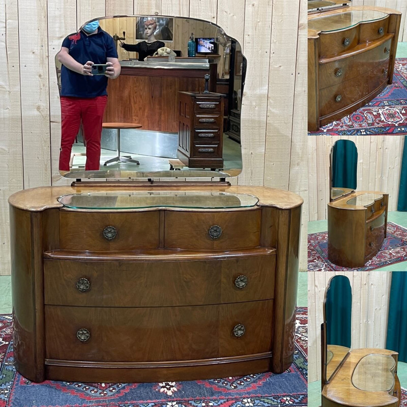 Vintage Art Deco English dressing table in walnut