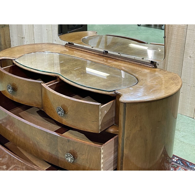 Vintage Art Deco English dressing table in walnut