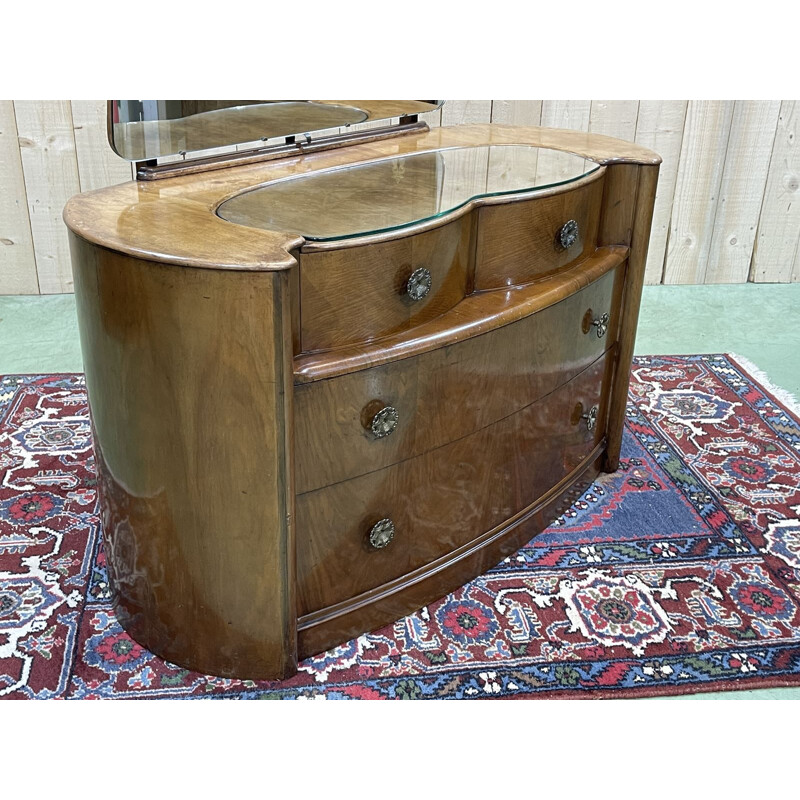 Vintage Art Deco English dressing table in walnut