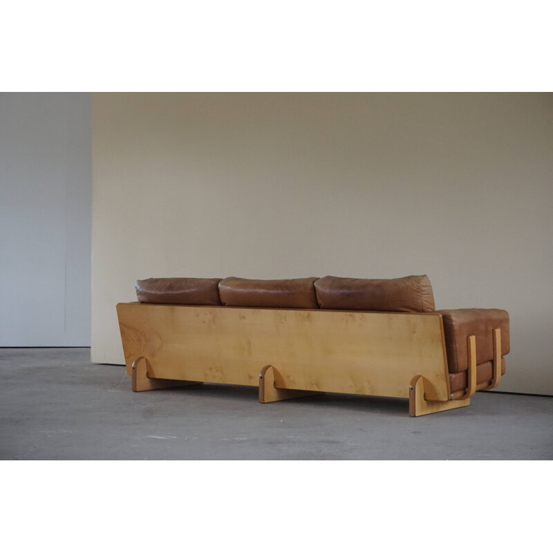 Mid century danish three sater sofa in leather and beechwood frame, 1960s
