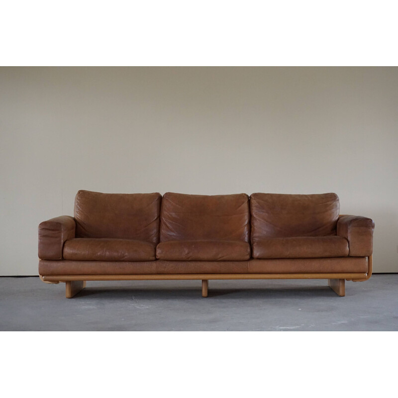 Mid century danish three sater sofa in leather and beechwood frame, 1960s