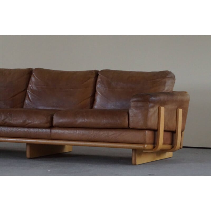 Mid century danish three sater sofa in leather and beechwood frame, 1960s