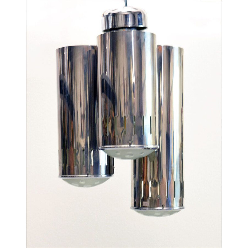 Vintage chrome-plated brass and glass suspension by Reggiani, 1960