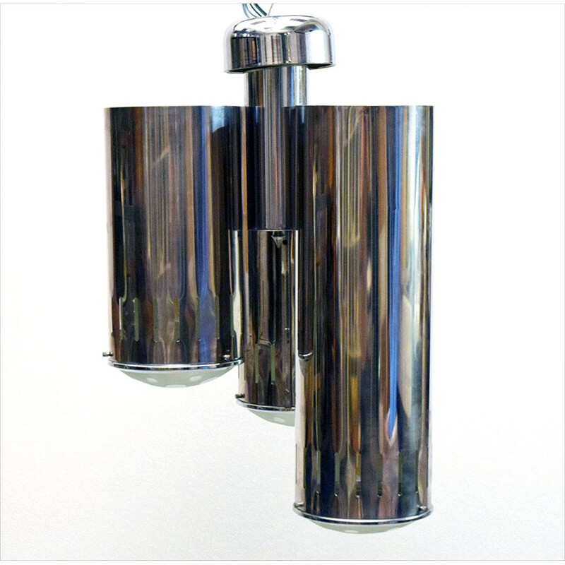 Vintage chrome-plated brass and glass suspension by Reggiani, 1960