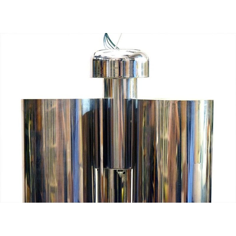 Suspensión vintage de latón cromado y cristal de Reggiani, 1960