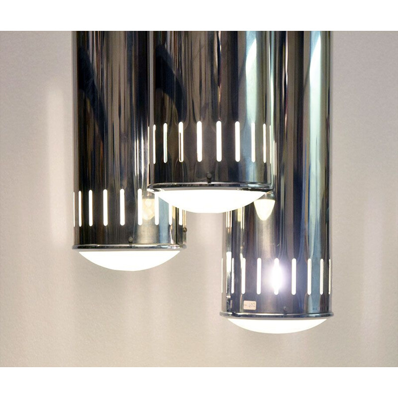 Vintage chrome-plated brass and glass suspension by Reggiani, 1960