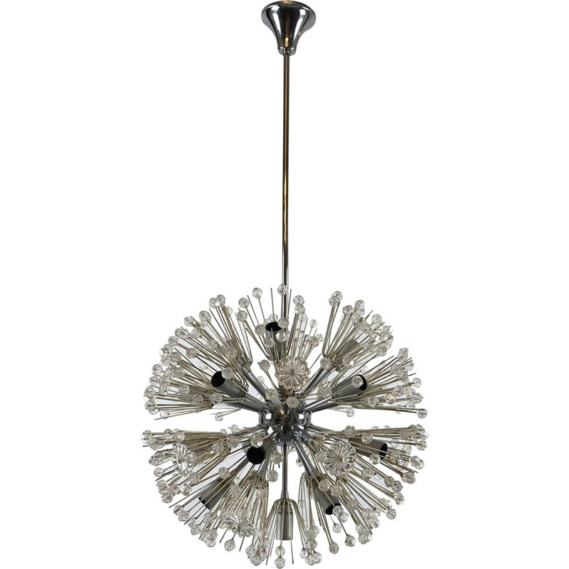 Lustre Spoutnik vintage en chrome et verre par Emil Stejnar, 1970