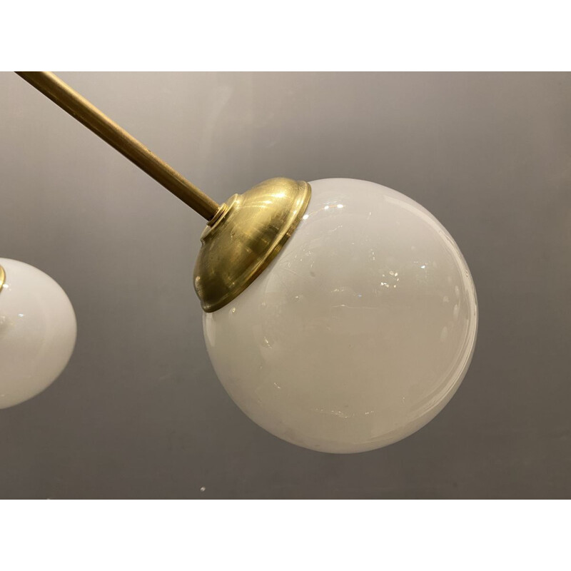 Sputnik Starburst 13-lichts vintage kroonluchter in opaal glas en messing