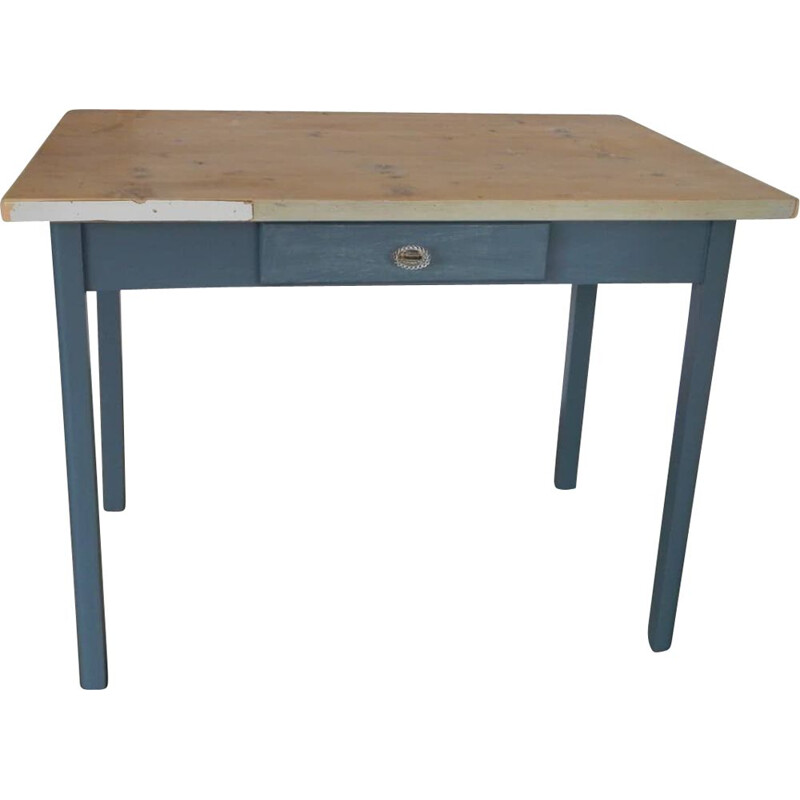 Mid century wood blue table with drawer