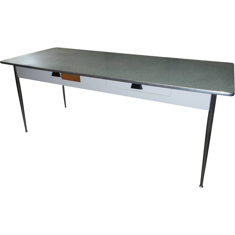 Table vintage en formica avec tiroirs