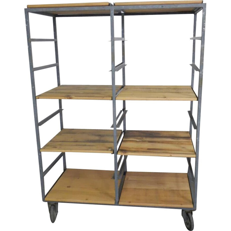 Fir wood vintage shelve with casters