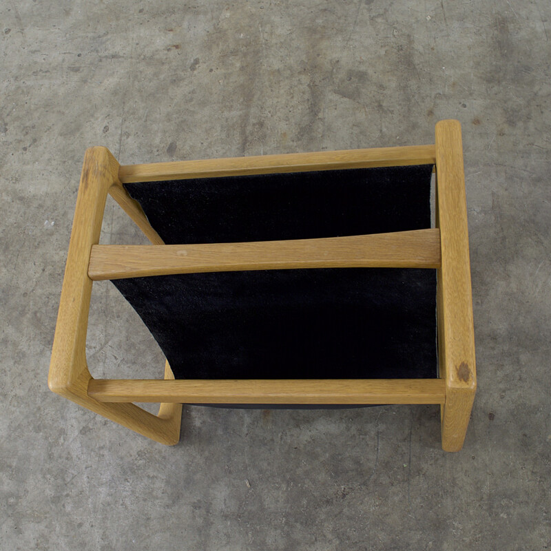 Danish magazine rack in wood and leather, Aksel KJERSGAARD - 1960s