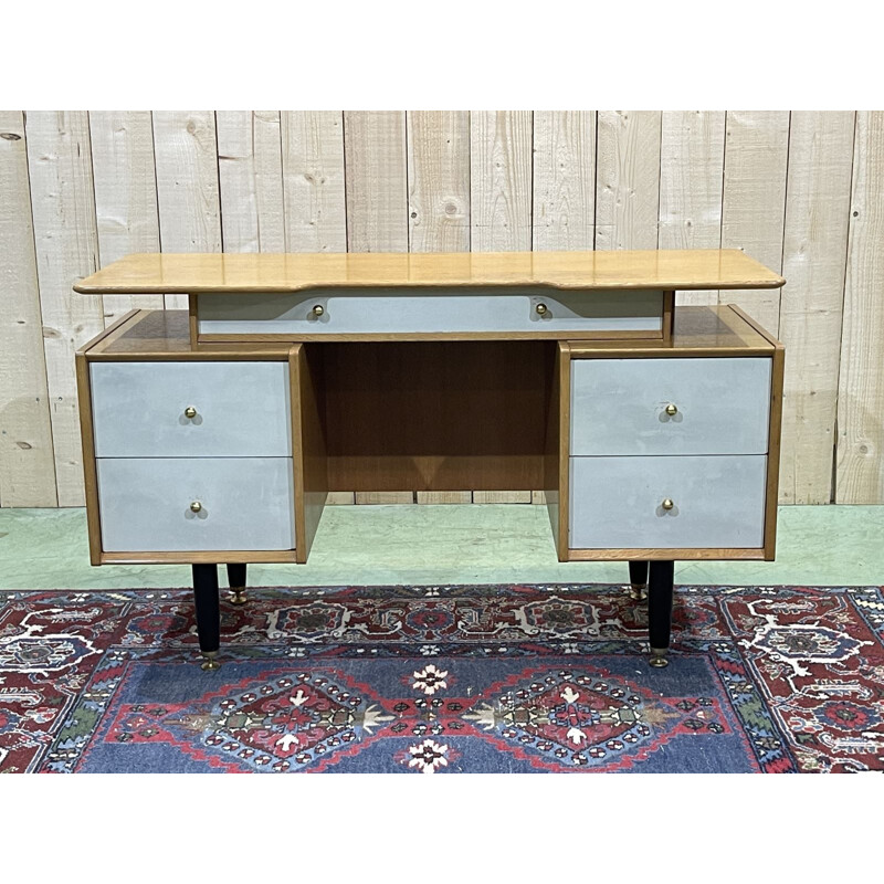 Vintage English desk in blond oak, 1970s