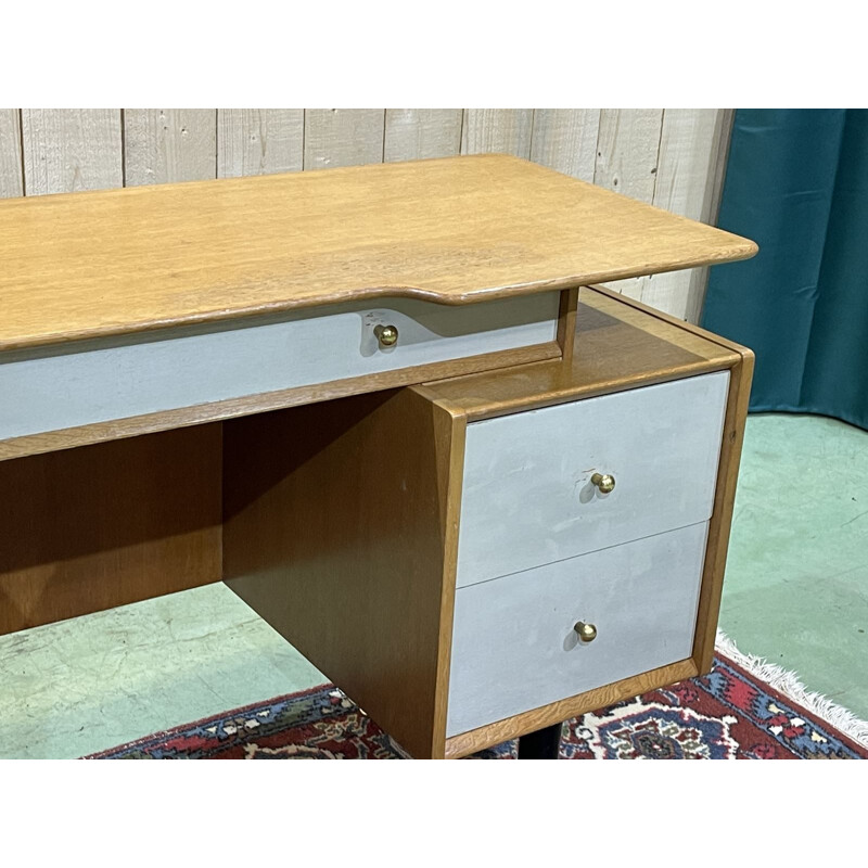 Vintage English desk in blond oak, 1970s