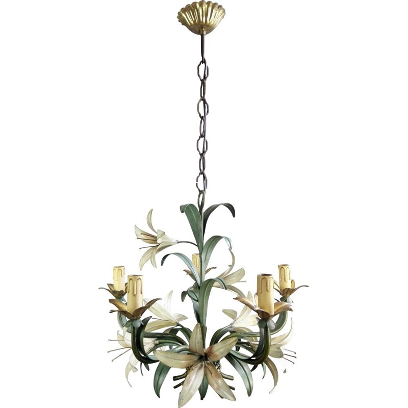 Vintage Tole chandelier with five lights, Italy, 1960s