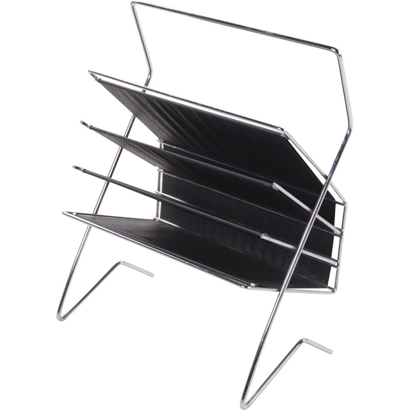 Vintage German metal and vinyl magazine rack by Voss, 1960s