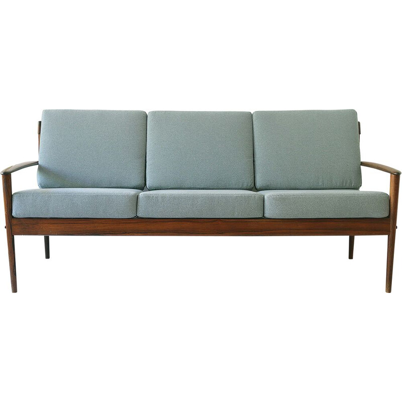 Vintage rosewood and fabric 3-seater sofa by Grete Jalk for Poul Jeppessens, Denmark 1960s
