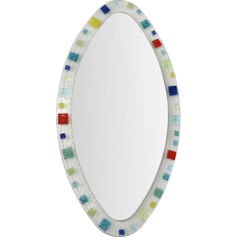 Espejo ovalado vintage de cristal de Murano italiano de Barovier