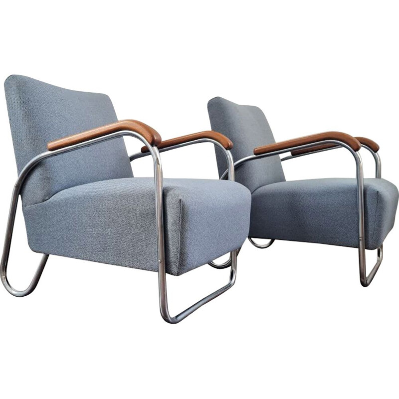 Pair of Bauhaus style vintage armchairs by Robert Slezak, 1940s