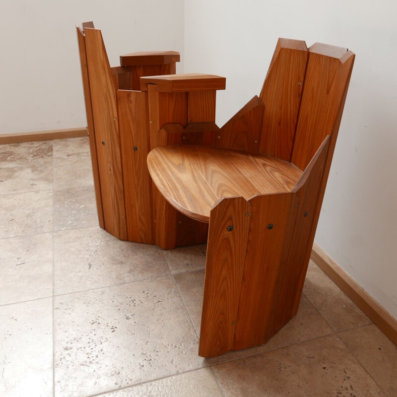 Paire de fauteuils vintage en bois d'orme par Pierre Chapo, France 2009
