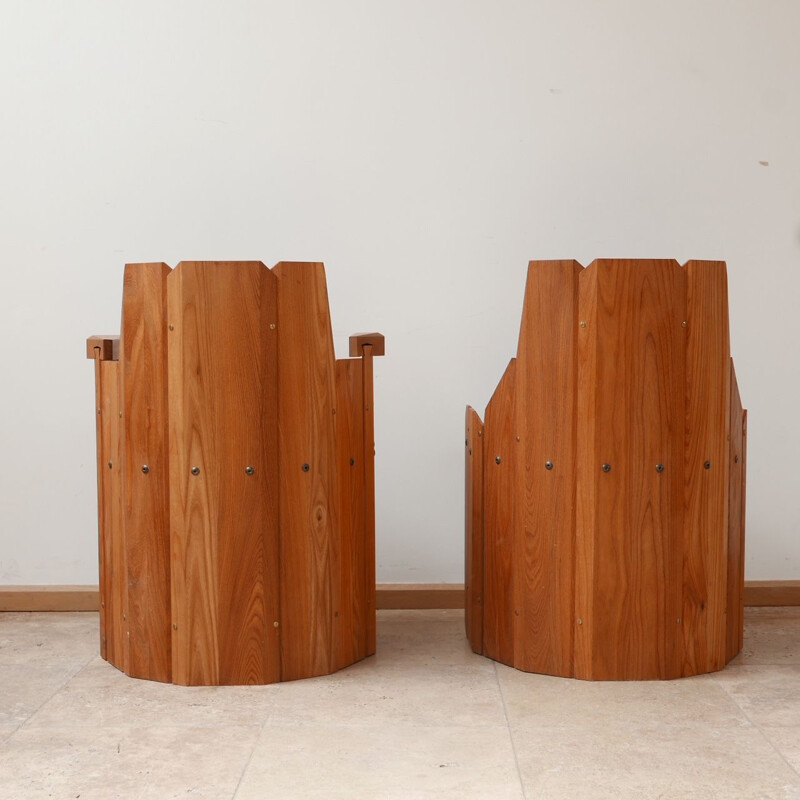 Paire de fauteuils vintage en bois d'orme par Pierre Chapo, France 2009
